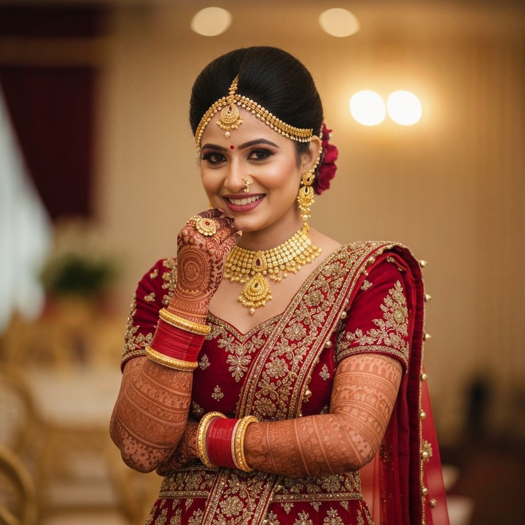Indian bride with beautiful bridal mehndi